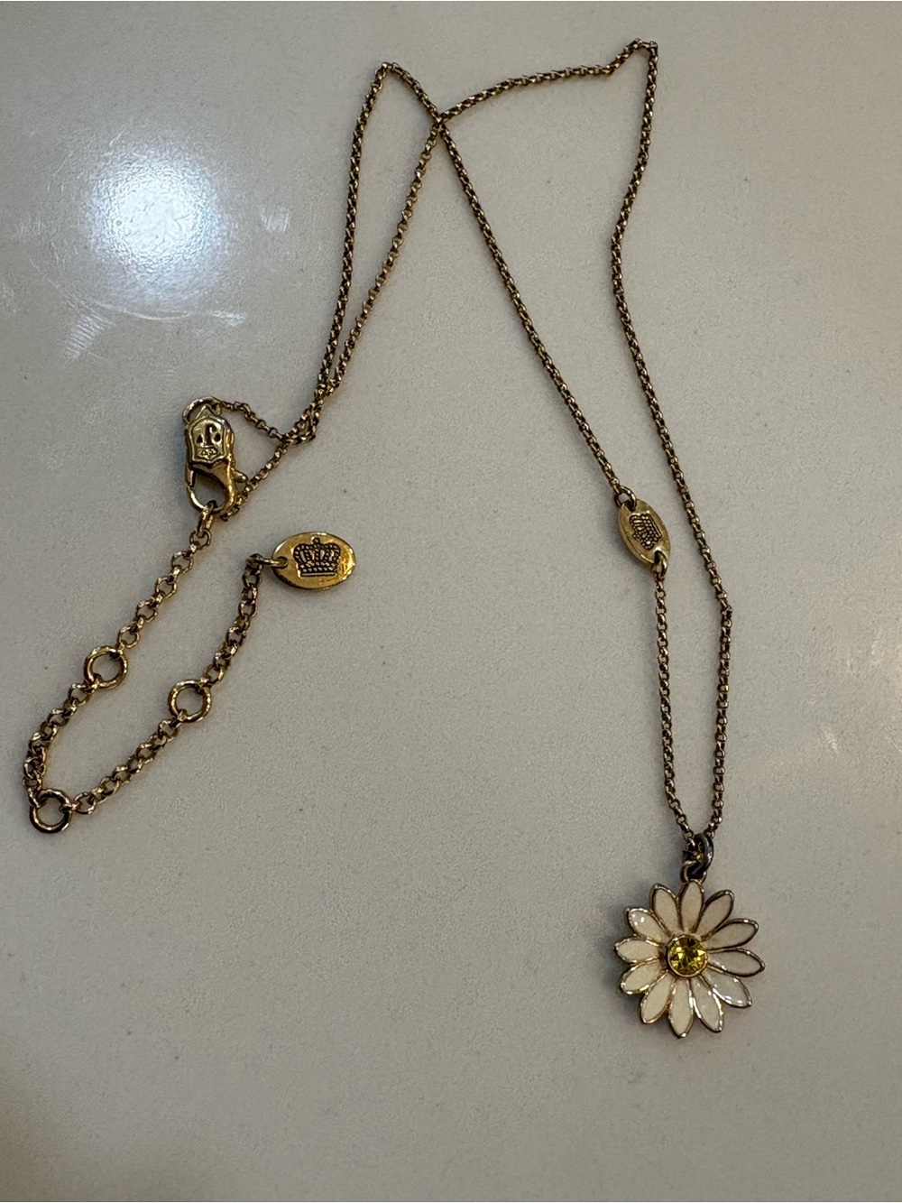 Juicy Couture Gold Daisy Pendant Necklace with White Enamel Petals